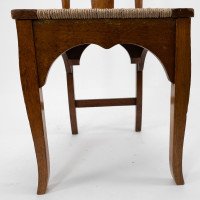 Shapland & Petter. A Pair of Arts & Crafts Oak Dining Chairs with Pierced Hearts - Thumbnail 11