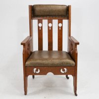 Goodyers of Regent St. An Arts & Crafts Oak Armchair with Stylized Decoration - Thumbnail 2