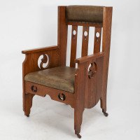 Goodyers of Regent St. Arts & Crafts Oak Armchair with Stylised Decoration - Thumbnail 3