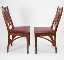 Pair of French Art Nouveau Oak Dining Chairs with Whiplash Side Stretchers - Thumbnail 2