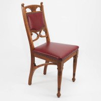 Pair of French Art Nouveau Oak Dining Chairs with Whiplash Side Stretchers - Thumbnail 4
