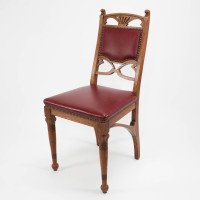Pair of French Art Nouveau Oak Dining Chairs with Whiplash Side Stretchers - Thumbnail 6