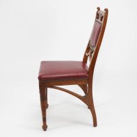 Pair of French Art Nouveau Oak Dining Chairs with Whiplash Side Stretchers - Thumbnail 7