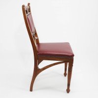 Pair of French Art Nouveau Oak Dining Chairs with Whiplash Side Stretchers - Thumbnail 8
