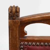 Pair of French Art Nouveau Oak Dining Chairs with Whiplash Side Stretchers - Thumbnail 10