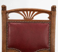 Pair of French Art Nouveau Oak Dining Chairs with Whiplash Side Stretchers - Thumbnail 9