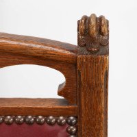 Pair of French Art Nouveau Oak Dining Chairs with Whiplash Side Stretchers - Thumbnail 11