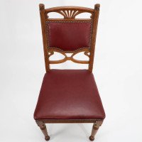 Pair of French Art Nouveau Oak Dining Chairs with Whiplash Side Stretchers - Thumbnail 13