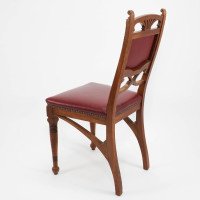 Pair of French Art Nouveau Oak Dining Chairs with Whiplash Side Stretchers - Thumbnail 16
