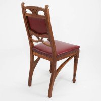 Pair of French Art Nouveau Oak Dining Chairs with Whiplash Side Stretchers - Thumbnail 18