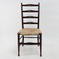 Liberty & Co., English Aesthetic Movement Walnut Ladder Back Rush Seat Chair - Thumbnail 2