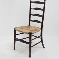 Liberty & Co., English Aesthetic Movement Walnut Ladder Back Rush Seat Chair - Thumbnail 3