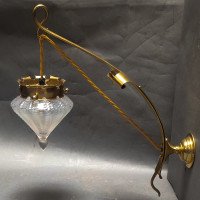 W. A. S. Benson. Rare pair of brass wall lights with the original Powell flint shades - Thumbnail 2