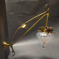 W. A. S. Benson. Rare pair of brass wall lights with the original Powell flint shades - Thumbnail 3