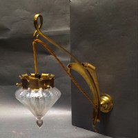W. A. S. Benson. Rare pair of brass wall lights with the original Powell flint shades - Thumbnail 6