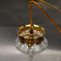 W. A. S. Benson. Rare pair of brass wall lights with the original Powell flint shades - Thumbnail 7