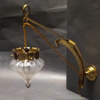 W. A. S. Benson. Rare pair of brass wall lights with the original Powell flint shades - Thumbnail 8