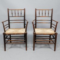 Philip Webb Attributed, Morris & Co., Rare Pair of Large Sussex Armchairs, Fully Restored - Thumbnail 2