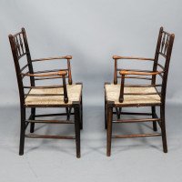 Philip Webb Attributed, Morris & Co., Rare Pair of Large Sussex Armchairs, Fully Restored - Thumbnail 3