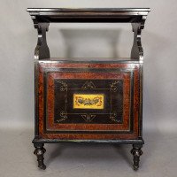 Aesthetic Movement Amboyna & Ebonised Music Cabinet with Incised & Gilt Decoration - Thumbnail 3