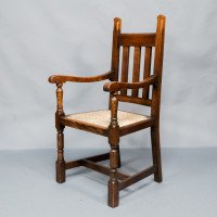 Liberty & Co., A Set of Six Arts & Crafts Oak Arrowhead Rush Seat Dining Chairs - Thumbnail 5