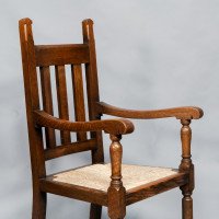 Liberty & Co., A Set of Six Arts & Crafts Oak Arrowhead Rush Seat Dining Chairs - Thumbnail 11