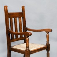 Liberty & Co., A Set of Six Arts & Crafts Oak Arrowhead Rush Seat Dining Chairs - Thumbnail 13