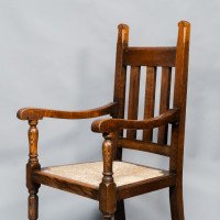 Liberty & Co., A Set of Six Arts & Crafts Oak Arrowhead Rush Seat Dining Chairs - Thumbnail 15