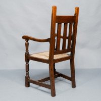 Liberty & Co., A Set of Six Arts & Crafts Oak Arrowhead Rush Seat Dining Chairs - Thumbnail 7