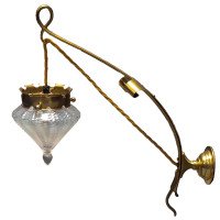 W. A. S. Benson. Rare pair of brass wall lights with the original Powell flint shades - Thumbnail 1