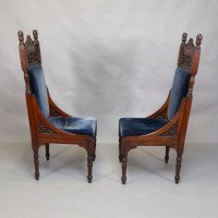 Bruce Talbert Attributed, probably for Gillows of Lancaster. A Pair of Tall Back Throne Style Aesthetic Movement Chairs - Thumbnail 4