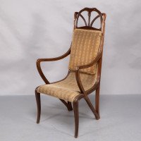 Louis Majorelle. Art Nouveau Armchair in Carved Walnut Retaining the Original Period Fabric - Thumbnail 3
