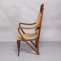 Louis Majorelle. Art Nouveau Armchair in Carved Walnut Retaining the Original Period Fabric - Thumbnail 4
