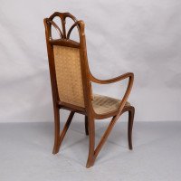 Louis Majorelle. Art Nouveau Armchair in Carved Walnut Retaining the Original Period Fabric - Thumbnail 7