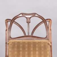 Louis Majorelle. Art Nouveau Armchair in Carved Walnut Retaining the Original Period Fabric - Thumbnail 10