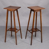 C. F. A. Voysey Attributed, Made & Retailed by Goodyers of Regent Street & New Bond Street London. Rare Pair of Simple Arts & Crafts Oak Plant Stands - Thumbnail 2