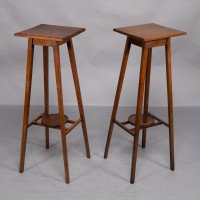 C. F. A. Voysey Attributed, Made & Retailed by Goodyers of Regent Street & New Bond Street London. Rare Pair of Simple Arts & Crafts Oak Plant Stands - Thumbnail 6