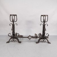 Aesthetic Movement. French. Exceptional Pair of Hand Wrought Iron Fire Dogs - Thumbnail 3