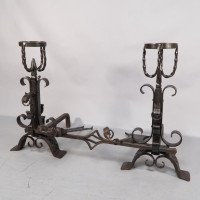 Aesthetic Movement. French. Exceptional Pair of Hand Wrought Iron Fire Dogs - Thumbnail 4