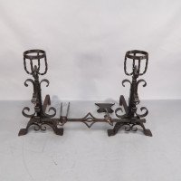 Aesthetic Movement. French. Exceptional Pair of Hand Wrought Iron Fire Dogs - Thumbnail 5