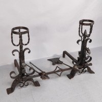Aesthetic Movement. French. Exceptional Pair of Hand Wrought Iron Fire Dogs - Thumbnail 8