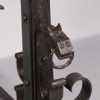 Aesthetic Movement. French. Exceptional Pair of Hand Wrought Iron Fire Dogs - Thumbnail 11
