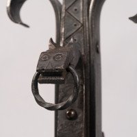 Aesthetic Movement. French. Exceptional Pair of Hand Wrought Iron Fire Dogs - Thumbnail 12