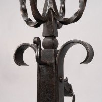 Aesthetic Movement. French. Exceptional Pair of Hand Wrought Iron Fire Dogs - Thumbnail 15