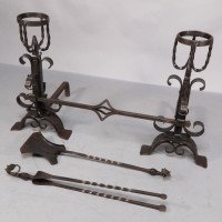 Aesthetic Movement. French. Exceptional Pair of Hand Wrought Iron Fire Dogs - Thumbnail 2