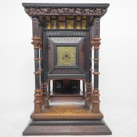 Henry William Batley Possibly for Gillows of Lancaster. A Large Aesthetic Movement Exhibition Quality Oak & Walnut Bracket Clock - Thumbnail 2