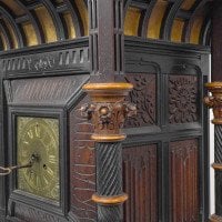 Henry William Batley Possibly for Gillows of Lancaster. A Large Aesthetic Movement Exhibition Quality Oak & Walnut Bracket Clock - Thumbnail 7