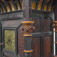 Henry William Batley Possibly for Gillows of Lancaster. A Large Aesthetic Movement Exhibition Quality Oak & Walnut Bracket Clock - Thumbnail 7