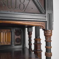 Henry William Batley Possibly for Gillows of Lancaster. A Large Aesthetic Movement Exhibition Quality Oak & Walnut Bracket Clock - Thumbnail 13