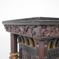 Henry William Batley Possibly for Gillows of Lancaster. A Large Aesthetic Movement Exhibition Quality Oak & Walnut Bracket Clock - Thumbnail 21